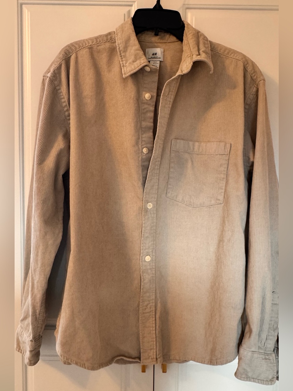 H&M Unisex Oversized Corduroy Button Down Shirt - Light Beige Tan Long Sleeve